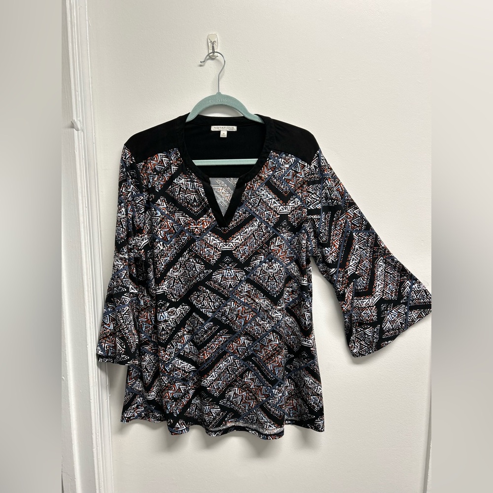 Chic Geometric Women's Blouse - Black, White, and Orange